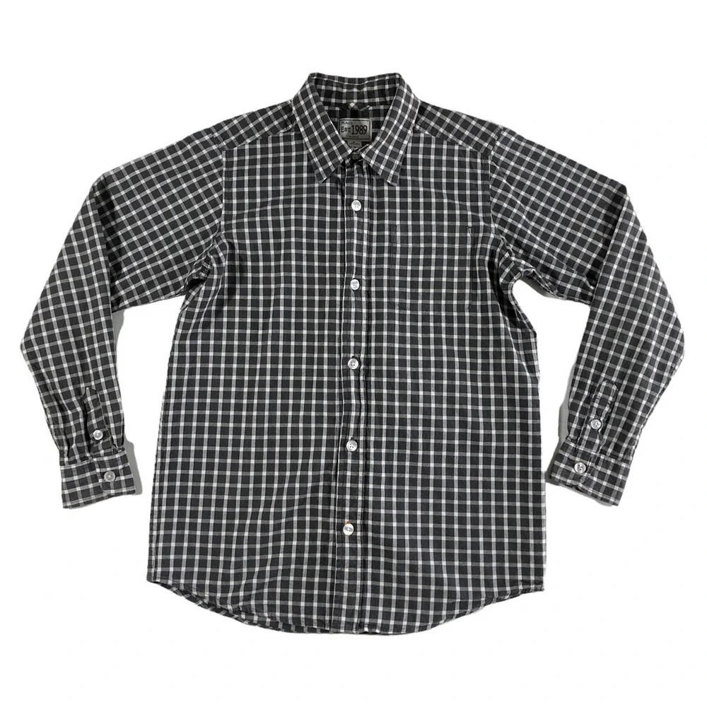 PLACE Size 10 12 Boys DRESS SHIRT Children's Place Plaid Button Up‎ Black White